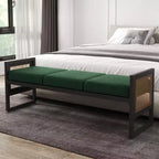 Bekrvio Banc long rembourré en bouclette de 145 cm avec cadre en métal et côtés en rotin PE, banc de bout de lit, banc d'entrée moderne pour salon