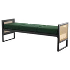 Bekrvio Banc long rembourré en bouclette de 145 cm avec cadre en métal et côtés en rotin PE, banc de bout de lit, banc d'entrée moderne pour salon