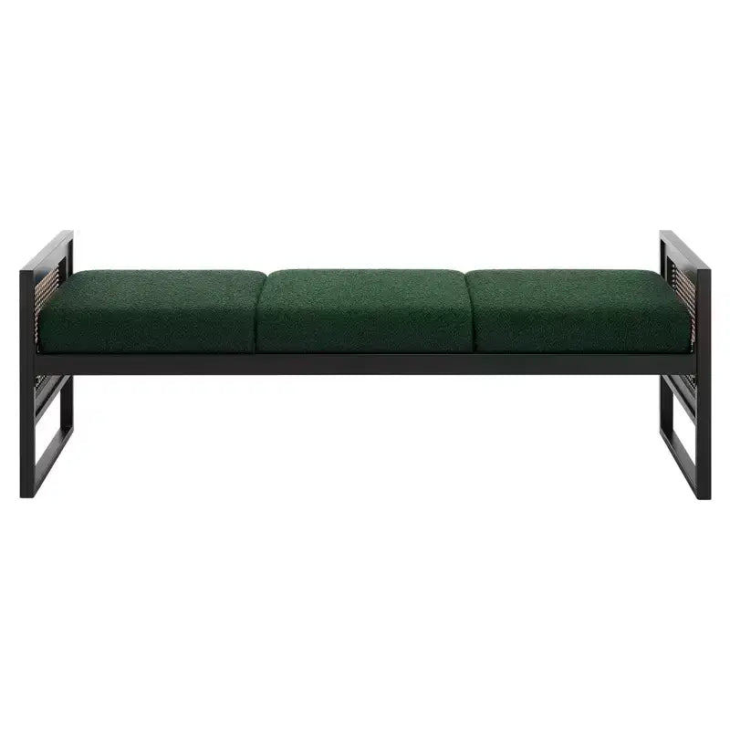 Bekrvio Banc long rembourré en bouclette de 145 cm avec cadre en métal et côtés en rotin PE, banc de bout de lit, banc d'entrée moderne pour salon