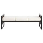 Bekrvio Banc long rembourré en bouclette de 145 cm avec cadre en métal et côtés en rotin PE, banc de bout de lit, banc d'entrée moderne pour salon