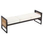 Bekrvio Banc long rembourré en bouclette de 145 cm avec cadre en métal et côtés en rotin PE, banc de bout de lit, banc d'entrée moderne pour salon