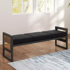 Bekrvio Banc long rembourré en bouclette de 145 cm avec cadre en métal et côtés en rotin PE, banc de bout de lit, banc d'entrée moderne pour salon