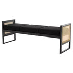 Bekrvio Banc long rembourré en bouclette de 145 cm avec cadre en métal et côtés en rotin PE, banc de bout de lit, banc d'entrée moderne pour salon