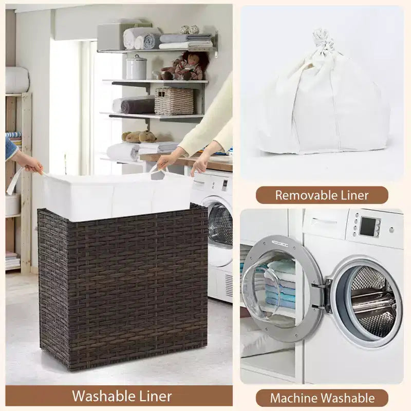 Panier à linge Costway avec roulettes et couvercle, panier à linge 3 sections de 125 L avec 2 sacs de doublure