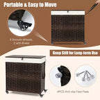 Panier à linge Costway avec roulettes et couvercle, panier à linge 3 sections de 125 L avec 2 sacs de doublure