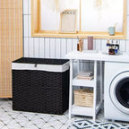 Panier à linge Costway avec roulettes et couvercle, panier à linge 3 sections de 125 L avec 2 sacs de doublure