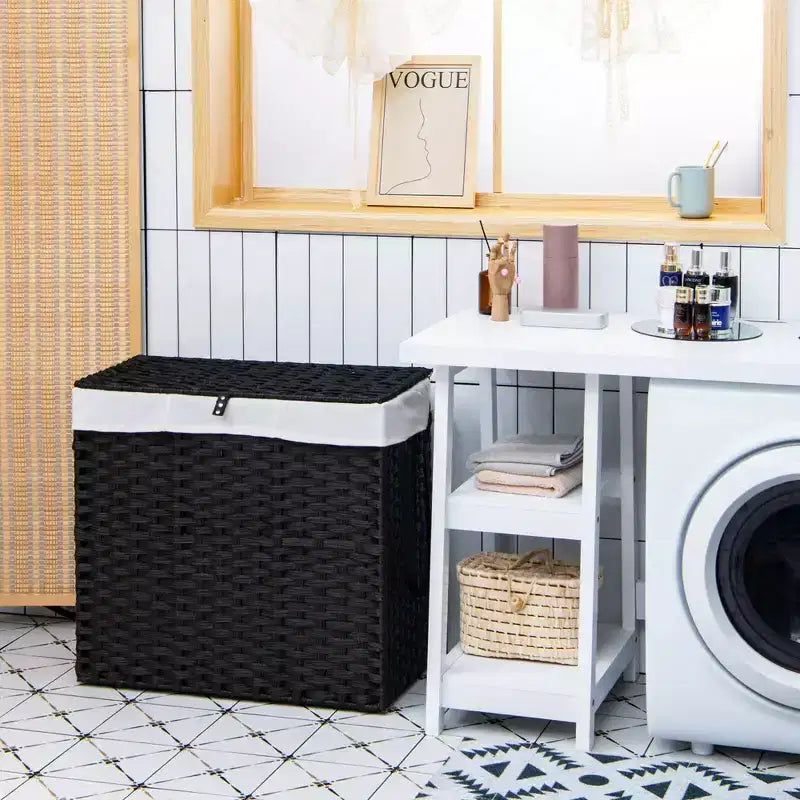 Panier à linge Costway avec roulettes et couvercle, panier à linge 3 sections de 125 L avec 2 sacs de doublure