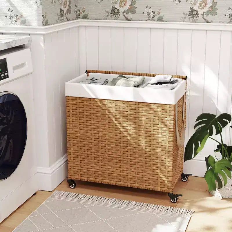 Panier à linge Costway avec roulettes et couvercle, panier à linge 3 sections de 125 L avec 2 sacs de doublure