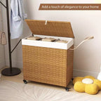 Panier à linge Costway avec roulettes et couvercle, panier à linge 3 sections de 125 L avec 2 sacs de doublure