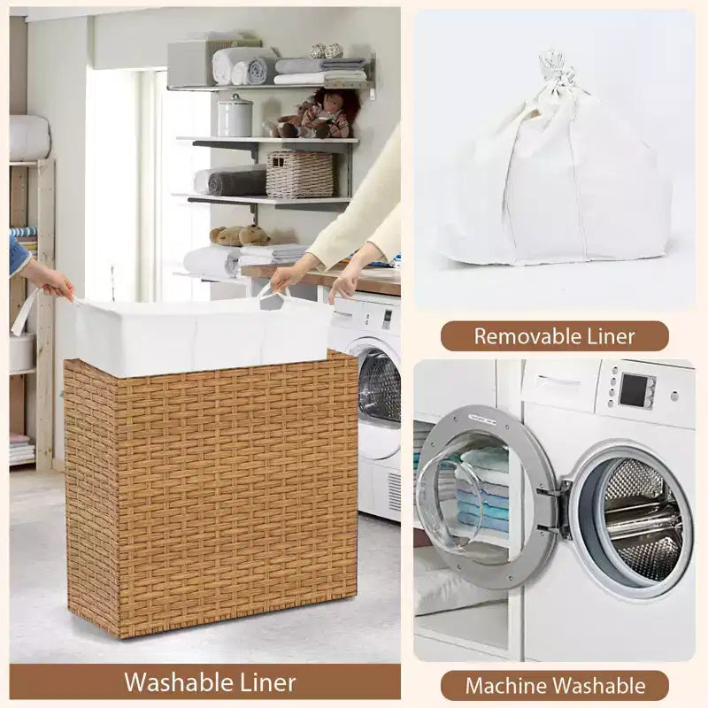 Panier à linge Costway avec roulettes et couvercle, panier à linge 3 sections de 125 L avec 2 sacs de doublure