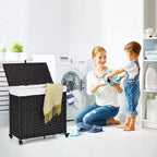 Panier à linge Costway avec roulettes et couvercle, panier à linge 3 sections de 125 L avec 2 sacs de doublure