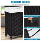 Panier à linge Costway avec roulettes et couvercle, panier à linge 3 sections de 125 L avec 2 sacs de doublure