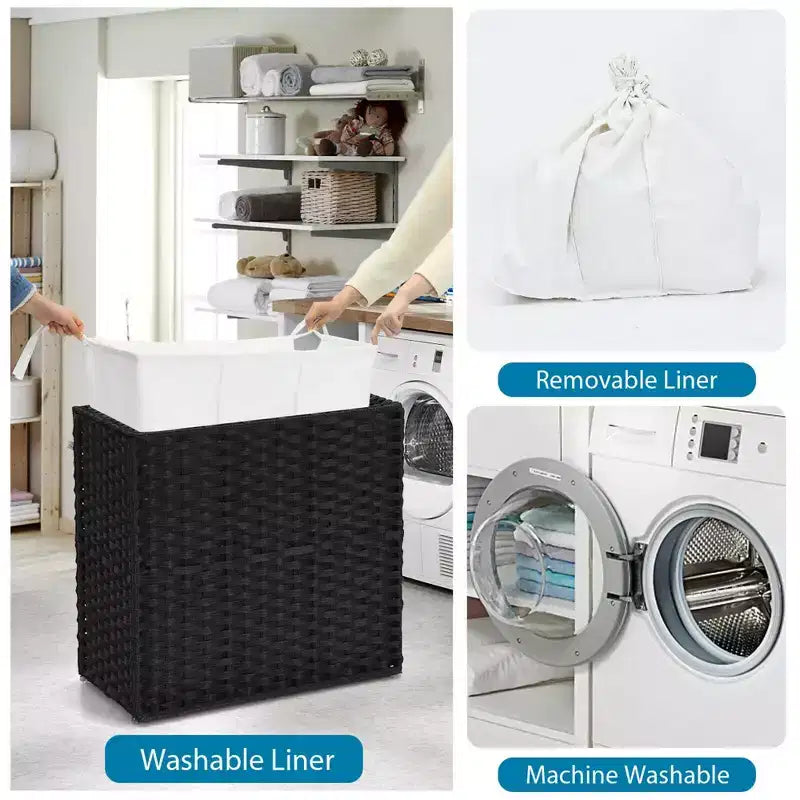 Panier à linge Costway avec roulettes et couvercle, panier à linge 3 sections de 125 L avec 2 sacs de doublure