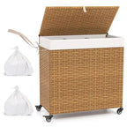 Panier à linge Costway avec roulettes et couvercle, panier à linge 3 sections de 125 L avec 2 sacs de doublure