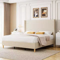 Corduroy Upholstered Bed Frame with Vertical Channel Wingback Headboard - Wood Slat Support, No Box Spring Needed