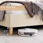 Cadre de lit en velours côtelé avec tête de lit capitonnée verticale à oreilles – Support en lattes de bois, aucun sommier tapissier requis