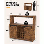 Buffet avec prise électrique, meuble de bar à café 55 avec porte coulissante de grange, support à verres à vin et grande huche de rangement – Buffet de cuisine de ferme
