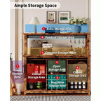 Buffet avec prise électrique, meuble de bar à café 55 avec porte coulissante de grange, support à verres à vin et grande huche de rangement – Buffet de cuisine de ferme