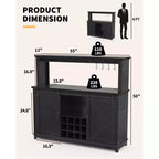 Buffet avec prise électrique, meuble de bar à café 55 avec porte coulissante de grange, support à verres à vin et grande huche de rangement – Buffet de cuisine de ferme