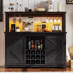 Buffet avec prise électrique, meuble de bar à café 55 avec porte coulissante de grange, support à verres à vin et grande huche de rangement – Buffet de cuisine de ferme