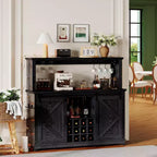 Buffet Cabinet with Power Outlet  55 Coffee Bar Cabinet with Barn Sliding Door, Wine Glass Rack & Large Storage Hutch  Farmhouse Kitchen Buffet