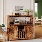 Buffet avec prise électrique, meuble de bar à café 55 avec porte coulissante de grange, support à verres à vin et grande huche de rangement – Buffet de cuisine de ferme