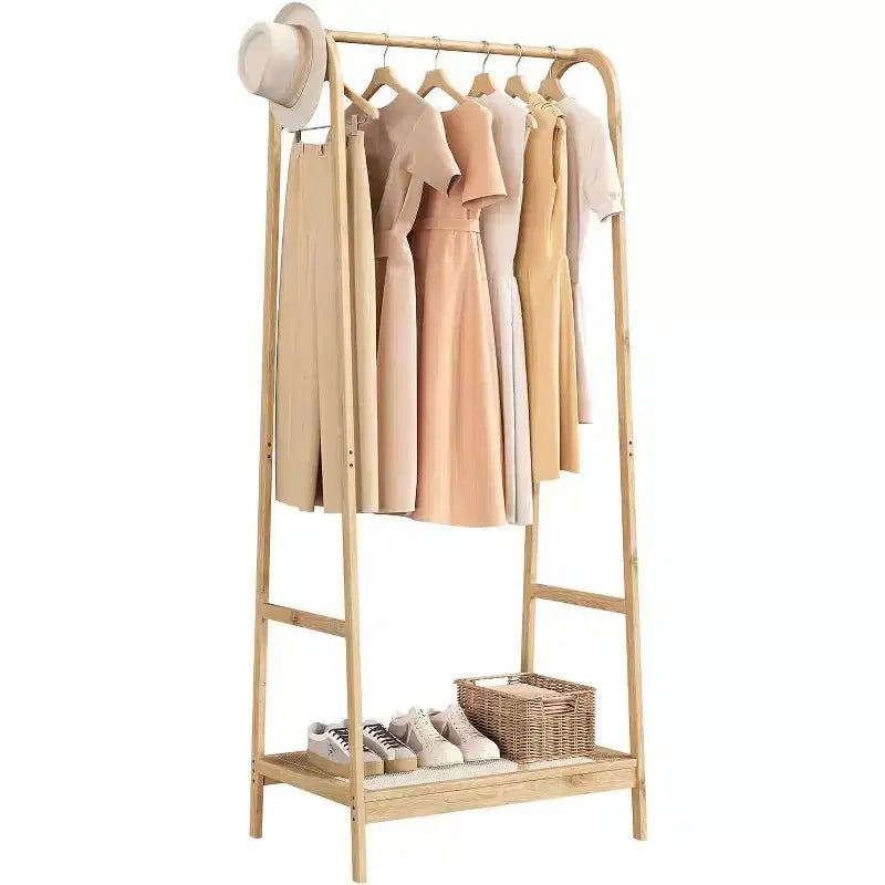 Acekool Bamboo Garment Rack with Storage Shelf, Freestanding Clothing Organizer for Bedroom, Entryway, Living Room, Space-Saving Design