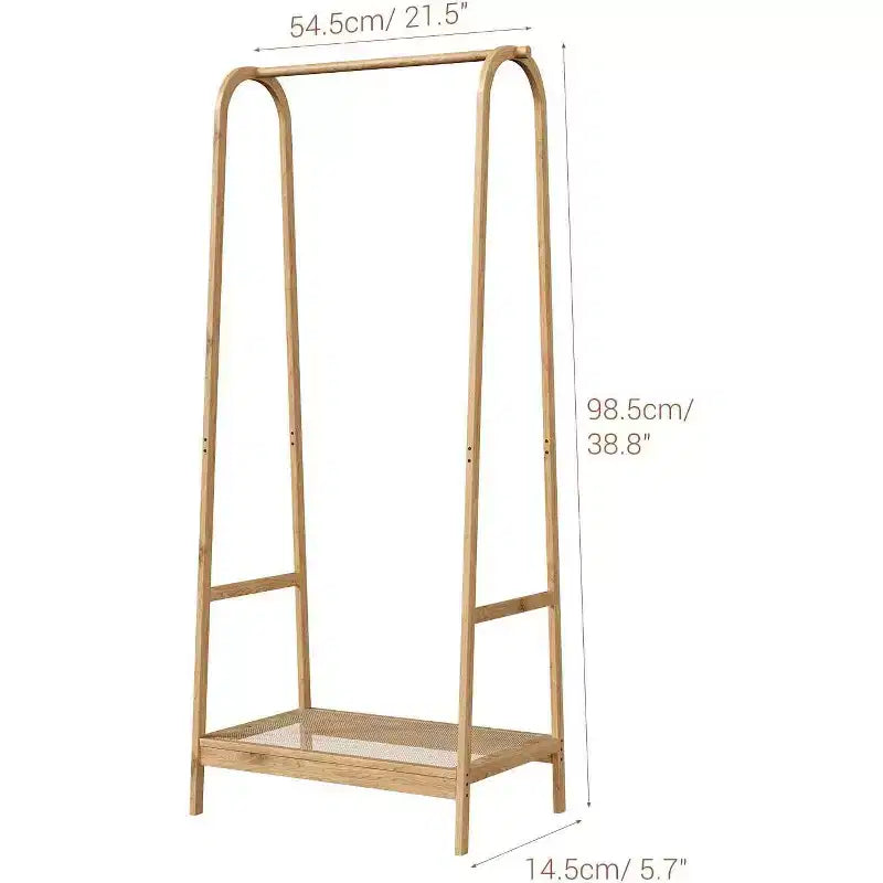 Portant à vêtements Acekool en bambou avec étagère de rangement, organiseur de vêtements autoportant pour chambre à coucher, entrée, salon, design peu encombrant