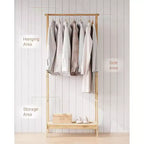 Portant à vêtements Acekool en bambou avec étagère de rangement, organiseur de vêtements autoportant pour chambre à coucher, entrée, salon, design peu encombrant