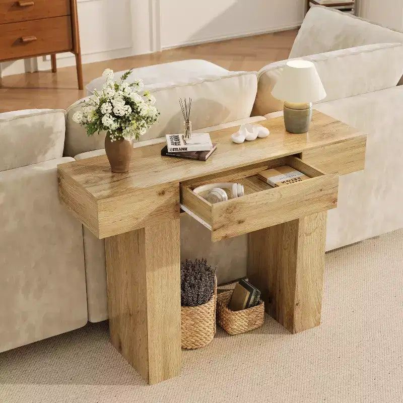 47 Table console d'entrée, table de canapé étroite rectangulaire en bois avec tiroir, table derrière le canapé pour salon, couloir, entrée