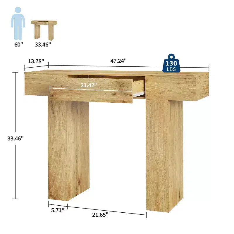 47 Table console d'entrée, table de canapé étroite rectangulaire en bois avec tiroir, table derrière le canapé pour salon, couloir, entrée