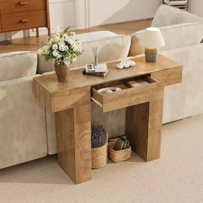 47 Table console d'entrée, table de canapé étroite rectangulaire en bois avec tiroir, table derrière le canapé pour salon, couloir, entrée
