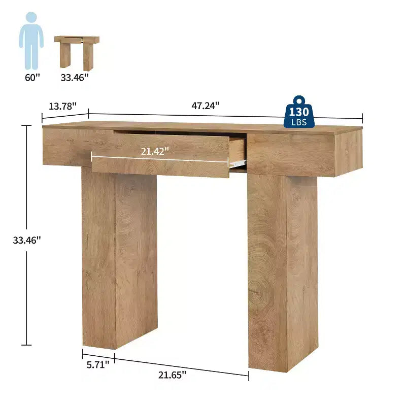 47 Table console d'entrée, table de canapé étroite rectangulaire en bois avec tiroir, table derrière le canapé pour salon, couloir, entrée