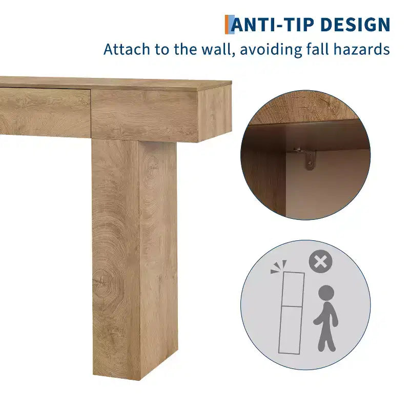 47 Table console d'entrée, table de canapé étroite rectangulaire en bois avec tiroir, table derrière le canapé pour salon, couloir, entrée