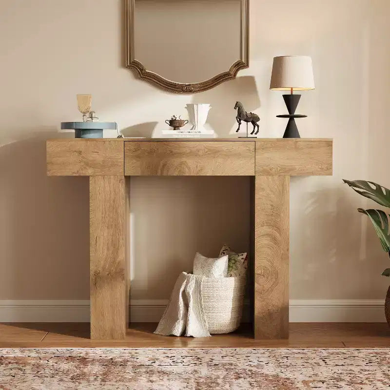 47 Entryway Console Table, Wooden Rectangular Narrow Long Sofa Table with Drawer, Behind Couch Table for Living Room Hallway Entrance