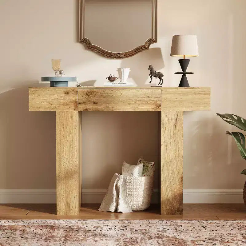 47 Table console d'entrée, table de canapé étroite rectangulaire en bois avec tiroir, table derrière le canapé pour salon, couloir, entrée