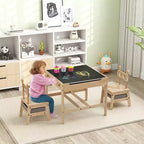 Costway Table et Chaises pour Enfants 4 en 1 Table d'Activités pour Enfants avec Tableau Blanc Réversible Gris+Naturel/Orange+Naturel