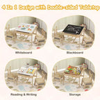 Costway Table et Chaises pour Enfants 4 en 1 Table d'Activités pour Enfants avec Tableau Blanc Réversible Gris+Naturel/Orange+Naturel