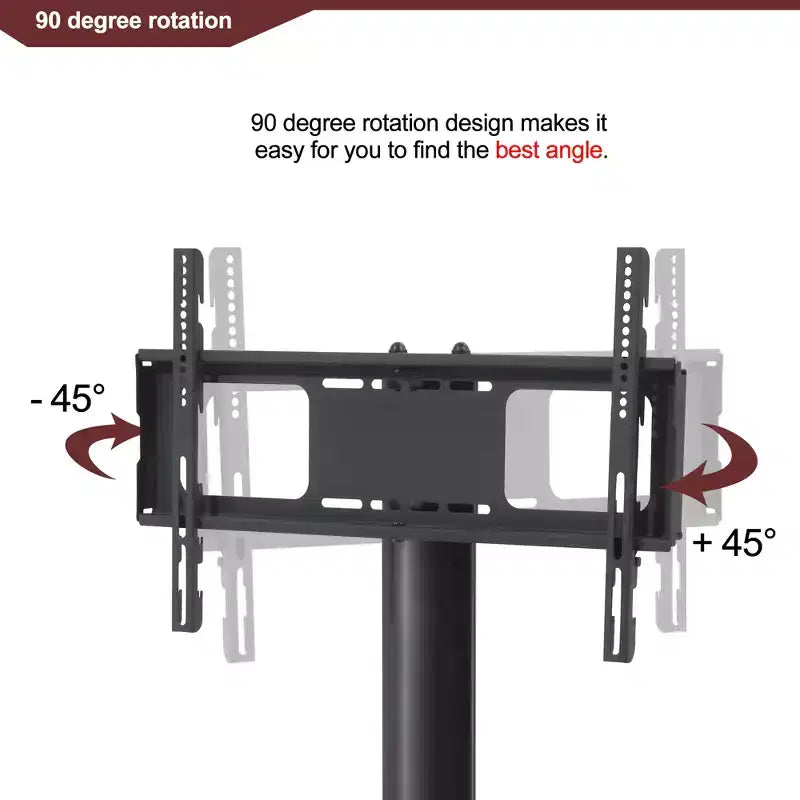 Meuble TV multifonction noir avec support pivotant réglable en hauteur – 3 étagères en verre trempé pour TV 32-65 pouces