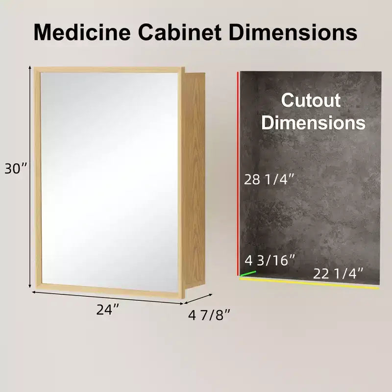 Armoire de toilette avec miroir, Meuble mural en chêne avec miroir et étagères intérieures réglables