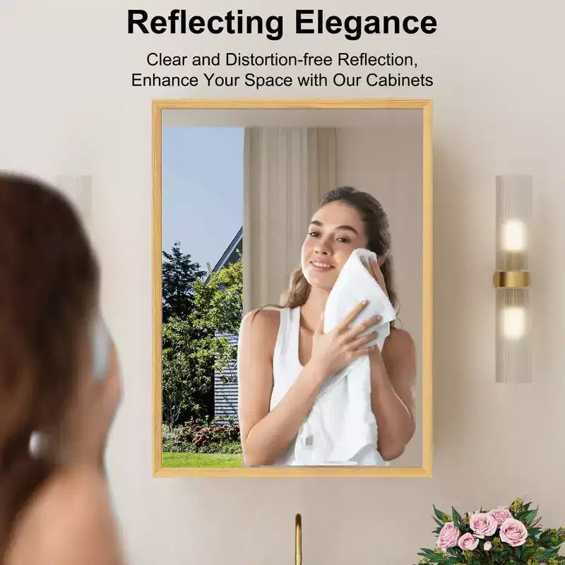 Armoire de toilette avec miroir, Meuble mural en chêne avec miroir et étagères intérieures réglables