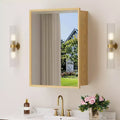Bathroom Mirror with Storage Cabinet,Oak Wooden Wall Cabinet with Mirror and Adjustable Interior Shelves
