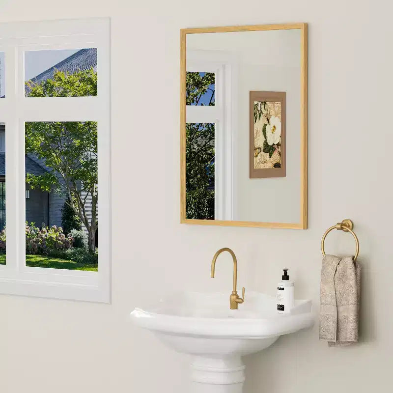 Armoire de toilette avec miroir, Meuble mural en chêne avec miroir et étagères intérieures réglables