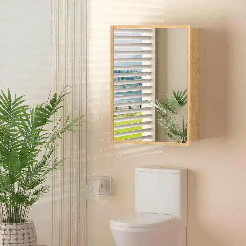 Armoire de toilette avec miroir, Meuble mural en chêne avec miroir et étagères intérieures réglables