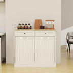 AndMakers 39.37 in. W x 13.78 in. D x 35.34 in. H Ready to Assemble Trash Can Kitchen Cabinet in White with 2 Drawers