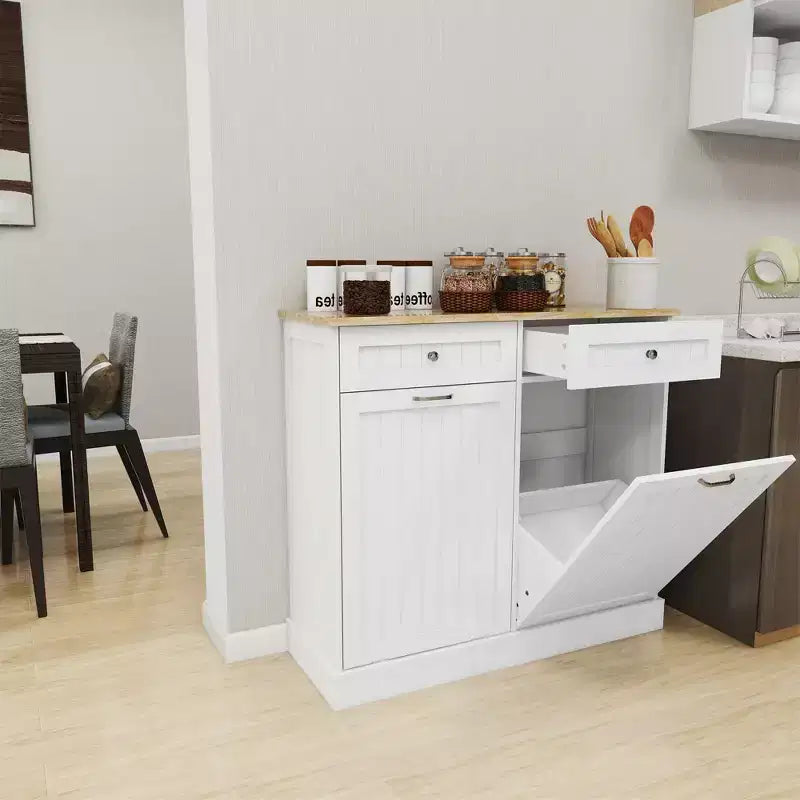 AndMakers Meuble de cuisine pour poubelle, 99,98 cm (l) x 35 cm (P) x 89,76 cm (H), prêt à assembler, blanc, avec 2 tiroirs