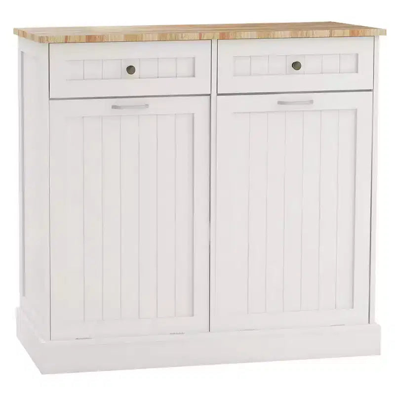 AndMakers Meuble de cuisine pour poubelle, 99,98 cm (l) x 35 cm (P) x 89,76 cm (H), prêt à assembler, blanc, avec 2 tiroirs