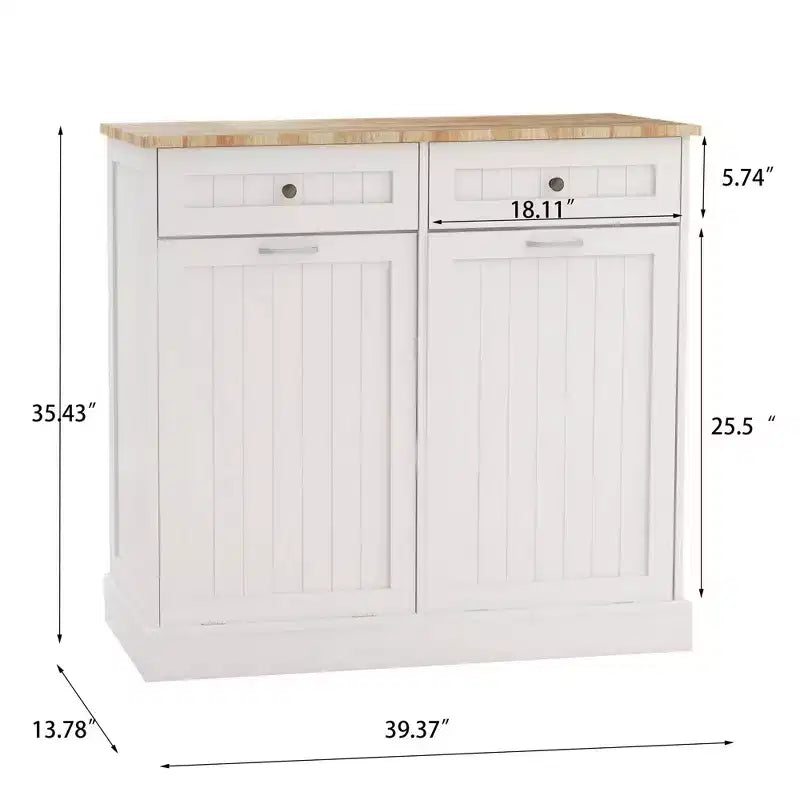 AndMakers Meuble de cuisine pour poubelle, 99,98 cm (l) x 35 cm (P) x 89,76 cm (H), prêt à assembler, blanc, avec 2 tiroirs