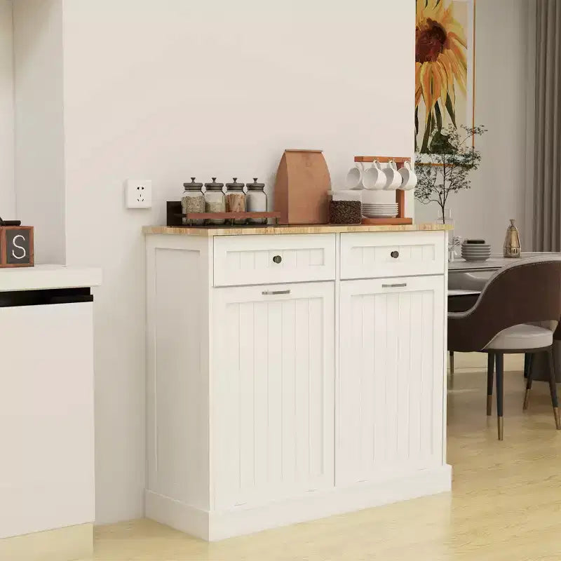 AndMakers Meuble de cuisine pour poubelle, 99,98 cm (l) x 35 cm (P) x 89,76 cm (H), prêt à assembler, blanc, avec 2 tiroirs