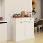 AndMakers Meuble de cuisine pour poubelle, 99,98 cm (l) x 35 cm (P) x 89,76 cm (H), prêt à assembler, blanc, avec 2 tiroirs